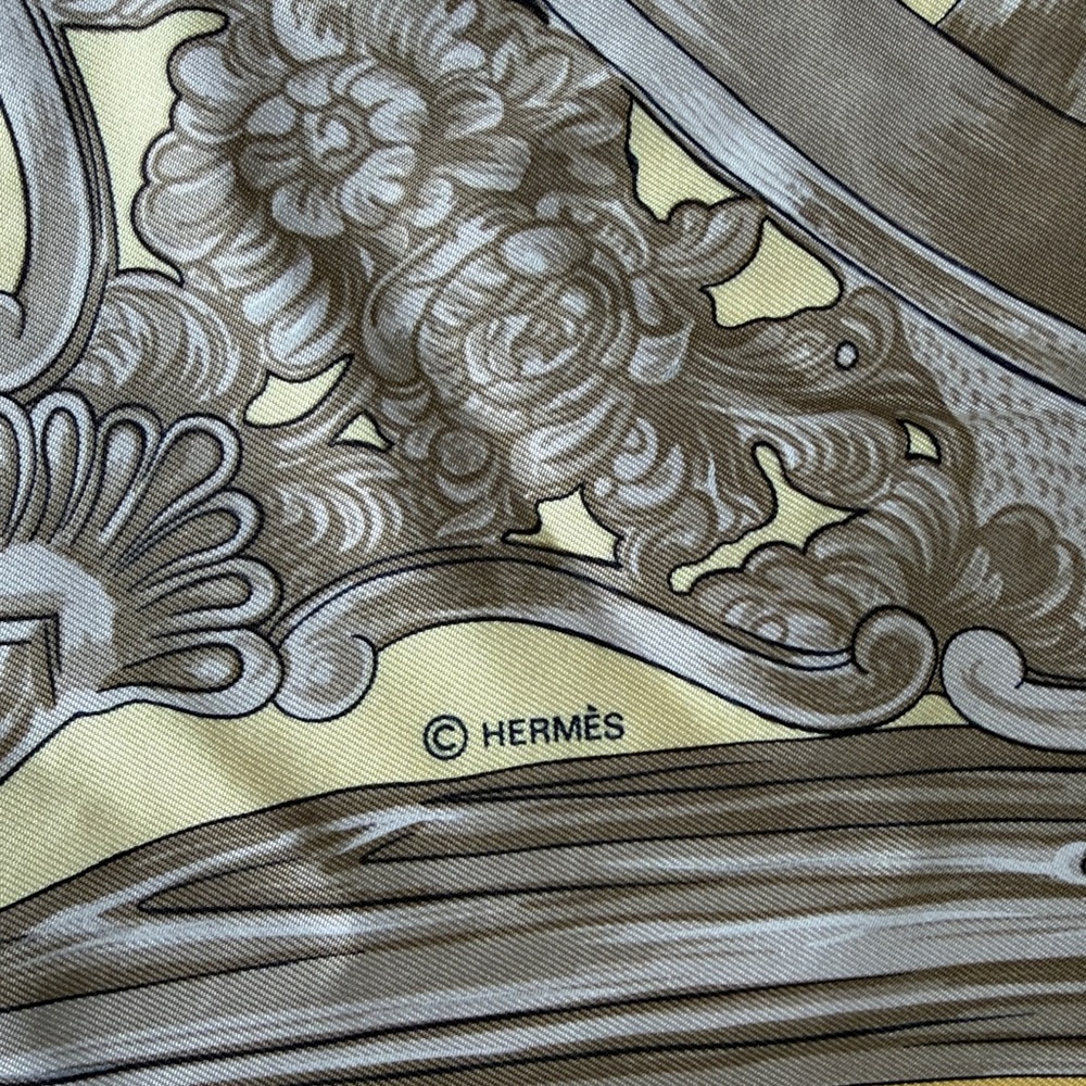 Hermes Yellow and Gray Etriers Silk Scarf - Picture 7 of 8